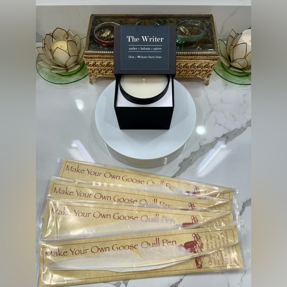 Writer’s Bundle: Candle & 4 Make Your Own Goose Quill Hobbiest Novelty Items EUC
